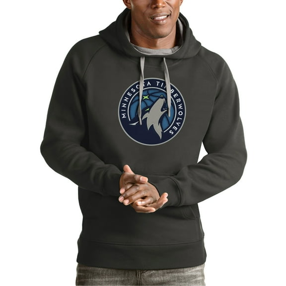 Men's Antigua Charcoal Minnesota Timberwolves Team Logo Victory Pullover Hoodie