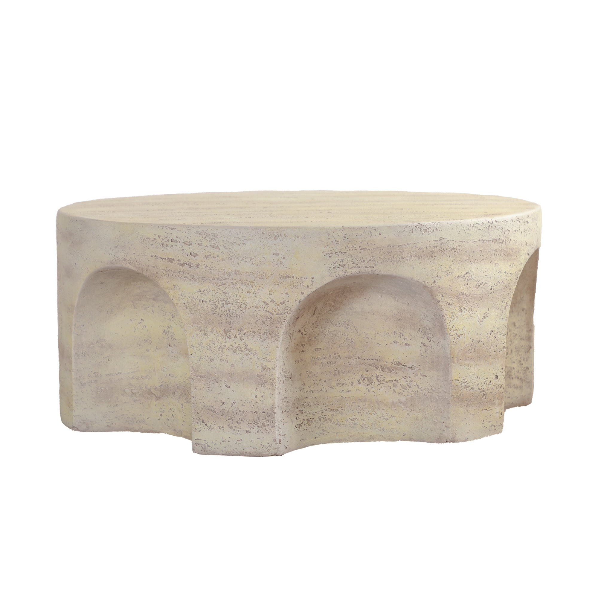 Leumius Modern Minimalist Round Accent Coffee Table with Unique Arched Cutout Base, No Assembly Required, Sturdy Structure for Living Room, Bedroom and Outdoor Home Decor