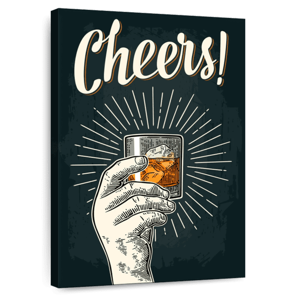 Elephant Stock Vintage Cheers Sign Wall Art - Vertical Canvas Wall Art - Dining Room Wall Decor - Inspirational And Typography Canvas - Gray And Orange Decor - 8" x 12"