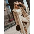 thumbnail image 4 of Womens Long Cardigan Oversized Hooded Casual Long Sleeves Solid Color Letter Printed Sweater Outwear Camel Color S, 4 of 7