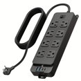 thumbnail image 2 of LOVEVER Flat Plug Surge Protector Outlet Extender Power Strip with 5ft/10ft Thin Flat Extension Cord  8 Widely Distributed AC Outlets  4 USB Charging Ports (2 USB A & 2 USB C)  Desk Charg, 2 of 6