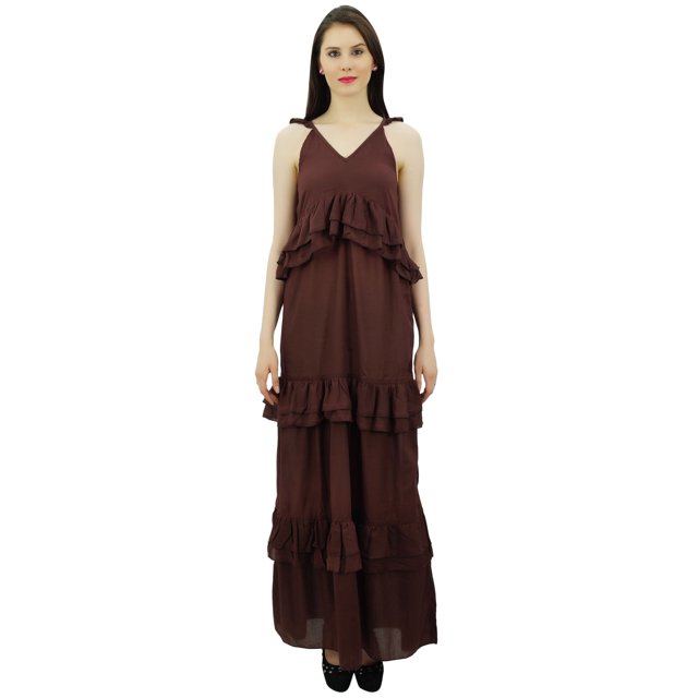 Bimba Sexy Summer Spaghetti Strap Sundress V-Neck Casual Ruffle Long Maxi Beach Dress