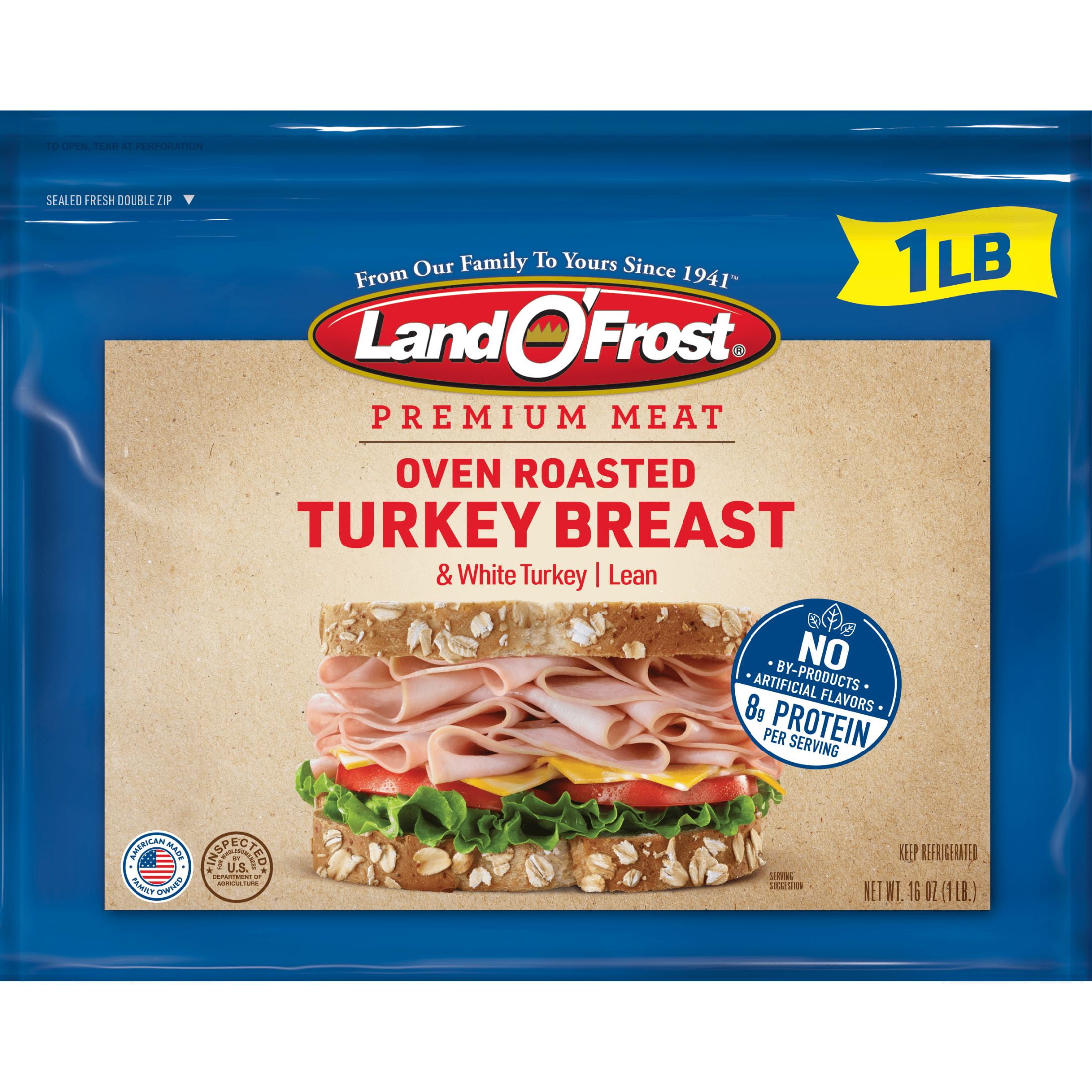 Land O' Frost Premium Meat, Sandwich Sliced Fresh Deli Lunch Meat, Oven Roasted Turkey Breast, 1 lb