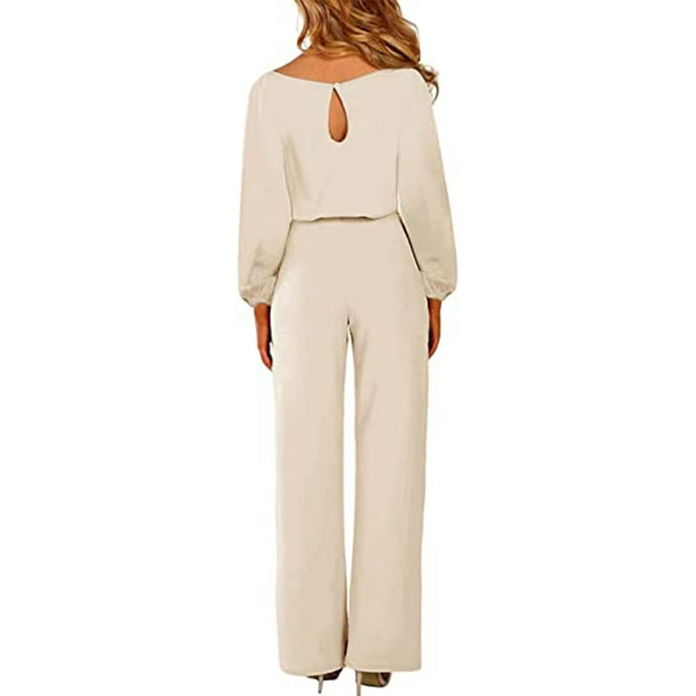 Beige jumpsuit outlet with sleeves