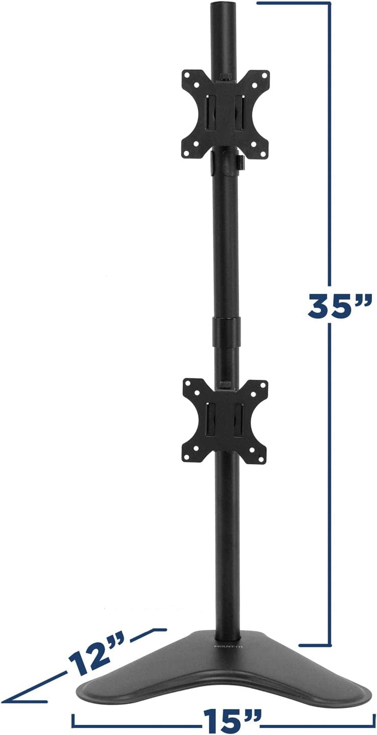 Vertical Dual Monitor Stand for Two 13-32 Inch Screens, Height Adjustable  Standing Pole with Tilt Swivel Rotate, Ergonomic VESA Riser, Black