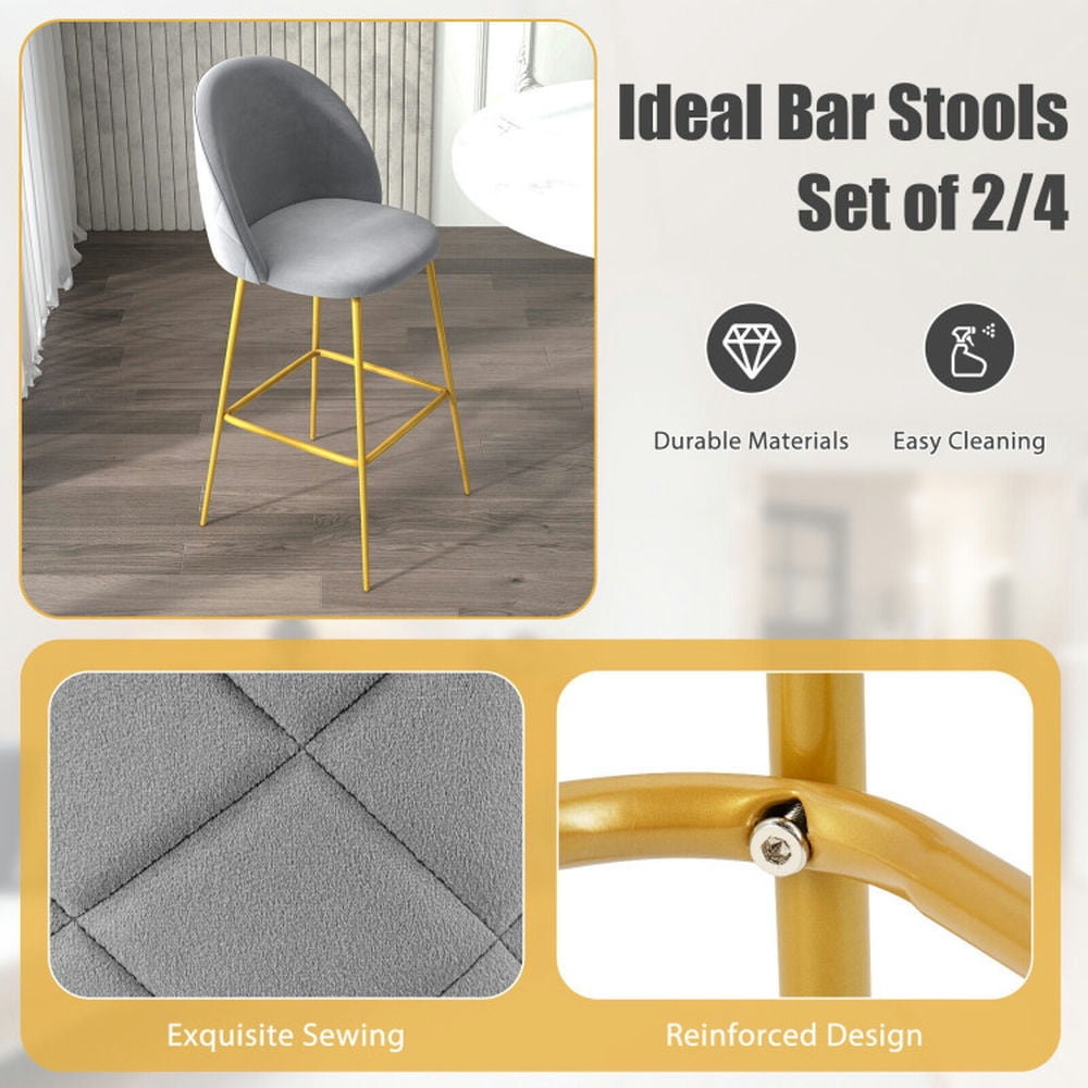 Demi Bonn 29" Set of 2 Bar Stools with Padded Seats, Modern Dining Chair with Backrests, Gray