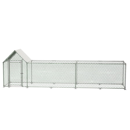 Witaxima 16FT Chicken Coop Run with PE Cover, Silver Metal Hen House Backyard Poultry Cage for Ducks Rabbits
