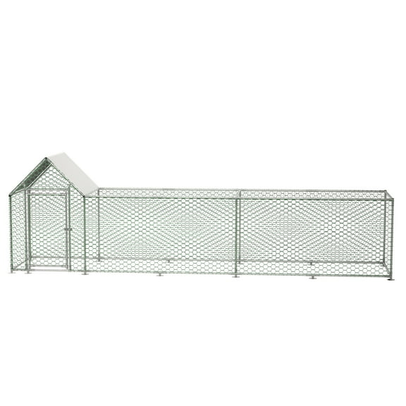 Witaxima 16FT Chicken Coop Run with PE Cover, Silver Metal Hen House Backyard Poultry Cage for Ducks Rabbits