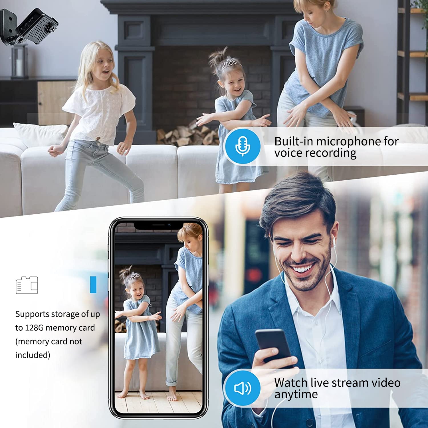 Mini Camera, 4K HD Wireless Small Cameras with Night Vision & Motion Detection, APP Control Nanny Cam for Home, Office, Baby, Pet Monitoring, 2.4GHz WiFi