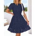 thumbnail image 4 of Merokeety Womens Summer Dresses Eyelet Floral Ruffle A Line Mini Beach Vacation Dress Navy m, 4 of 5