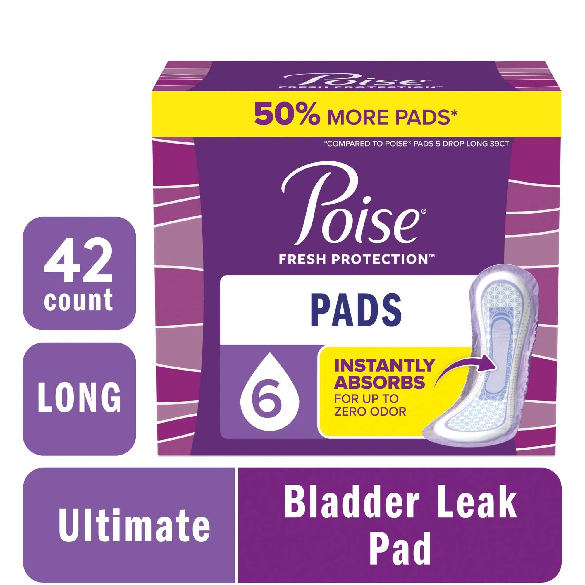 Poise Women's Incontinence Pads, Ultimate Absorbency, Long Length (42 Count)