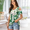 thumbnail image 2 of POLERO Easter Cold Shoulder Tops for Women V Neck T Shirts Summer Short Sleeve Tees Outfits for Ladies Sexy Casual Work Travel Cross Lilies Floral Print XL, 2 of 7