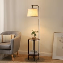 DEWENWILS Floor Lamp with Table for Living Room, 62in Rustic Farmhouse Wooden Floor Lamps, Attached End Table with Lamp for Bedroom, Office, Read Lighting, Home Decor, Brown