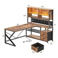 thumbnail image 2 of Modern L Shaped Computer Desk with 2 Drawers, Open Storage Shelves and Glass Cabinet, Corner Office Desk with LED Lights for Home Office, Living Room, Bedroom, 2 of 7