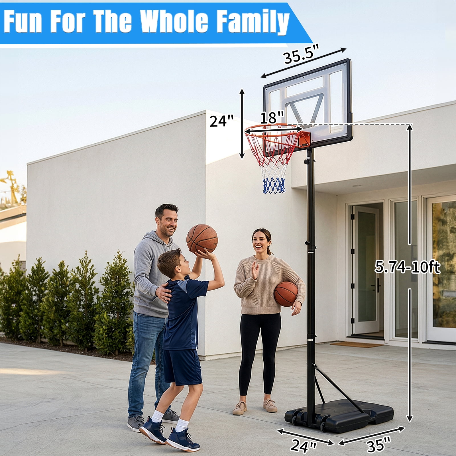 Ktaxon 8ft -10ft Basketball Hoop System, 35in Portable Removeable Basketball Goal Stand with Wheels, Adjustable for Youth Adults Indoor Outdoor