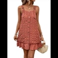 thumbnail image 3 of Vestidos de Verano para Mujer, Cuello Redondo, Hombros Descubiertos, Botones, Tirantes Finos, Vestido Informal Corto con Vuelo. Caoba M, 3 of 10