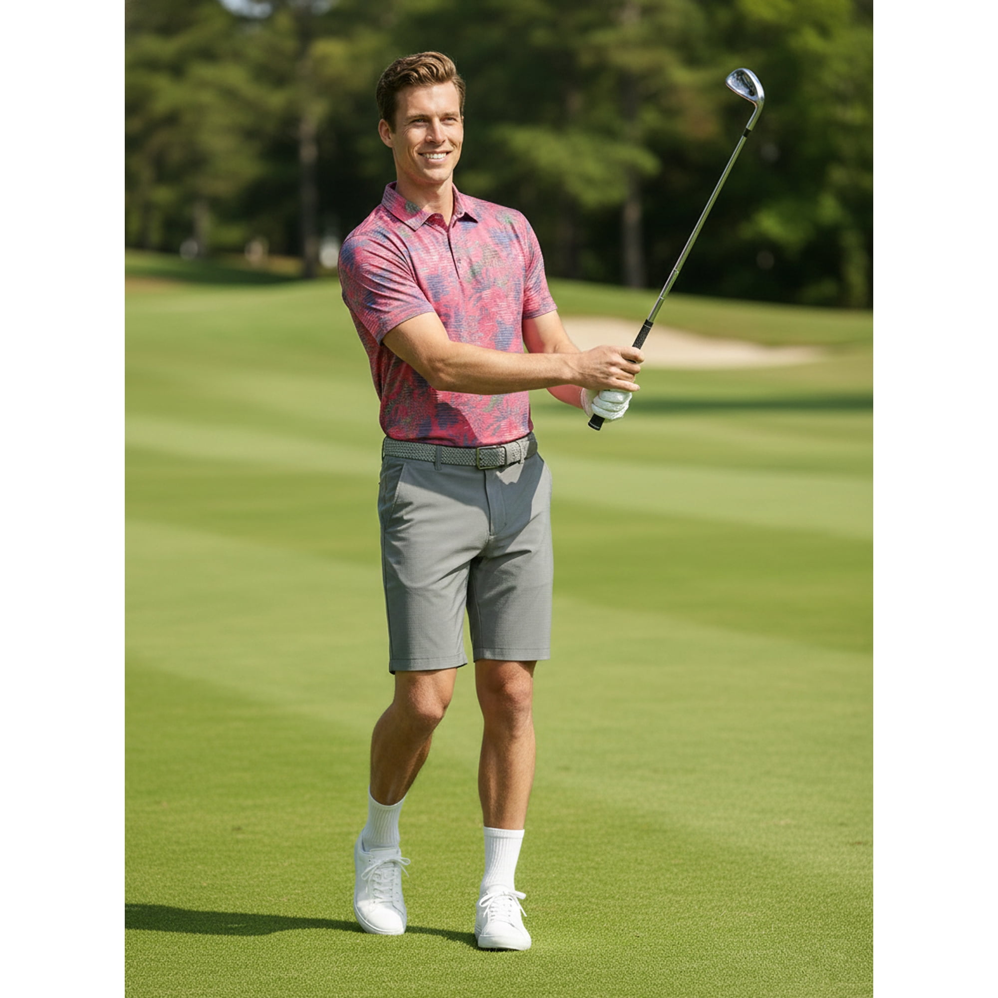 Birdie Bound Men's and Big Men's Tropical Stripes Polo Golf Shirt, Sizes S-5XL