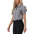 thumbnail image 4 of INSPIRE CHIC Women's Puff Short Sleeve Turn Down Collared Work Office Button Down Shirt L Dark Grey, 4 of 6
