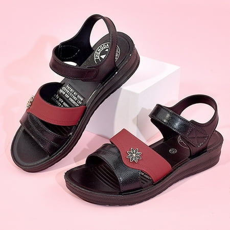 

Aayomet Sandals for Women Casual Summer Women Thick Soled Sandals Comfortable Soft Leather Sandals Fashion Versatile Outdoor Red 6.5