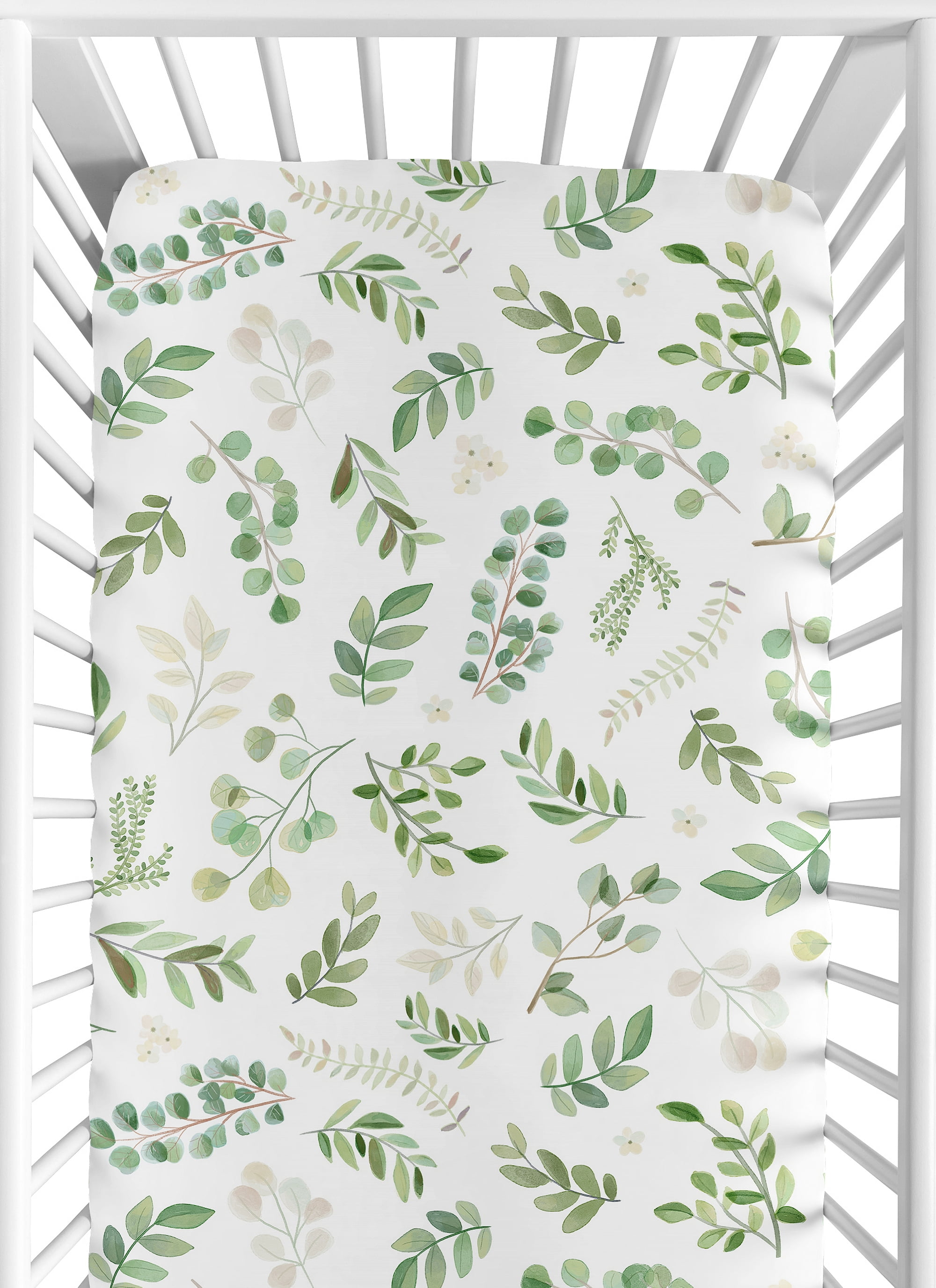 Sweet Jojo Designs Floral Leaf Girl Fitted Crib Sheet Baby or Toddler Bed  Nursery Green and White Boho Watercolor Botanical Woodland Tropical  Garden