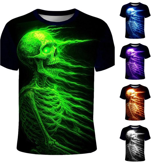 Ulitacool Hallowmas T Shirts For Mens Short Sleeve Round Neck T Shirt Hallowmas Graphic Tee Simple Clothes Green