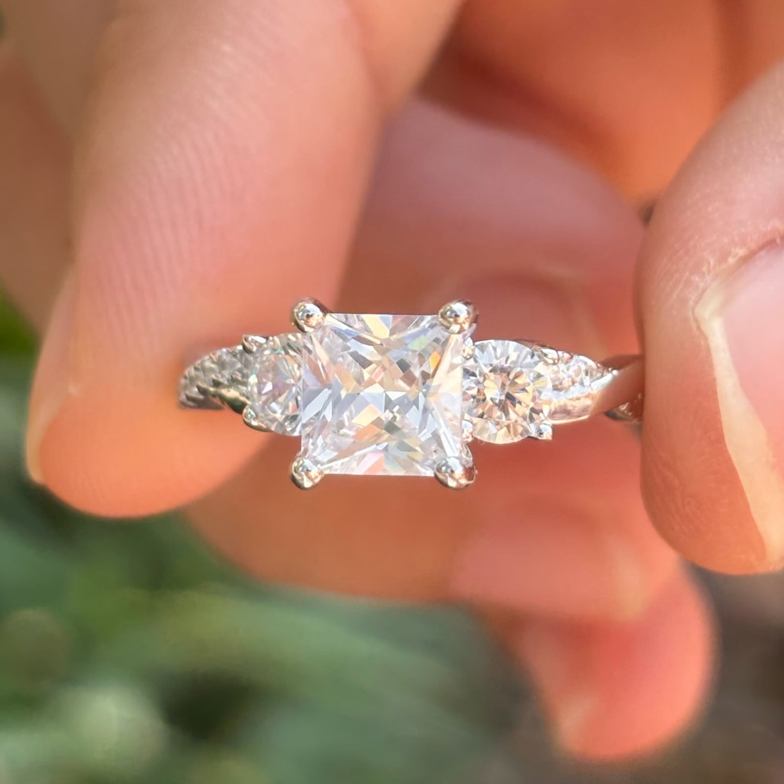 SFTING Engagement Rings for Woman 925 Sterling Silver Three Stone Vintage Princess Cut Promise Wedding Woman Rings 5A CZ Size 7