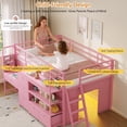 thumbnail image 5 of Low Loft Bed with Desk and LED Lights, Twin Size Loft Bed Frame with 6 Storage Drawers, Bookshelf and Under-Bed Play Space, Twin Bed Frame with Safety Guardrail&Ladder for Bedroom, Pink, 5 of 9