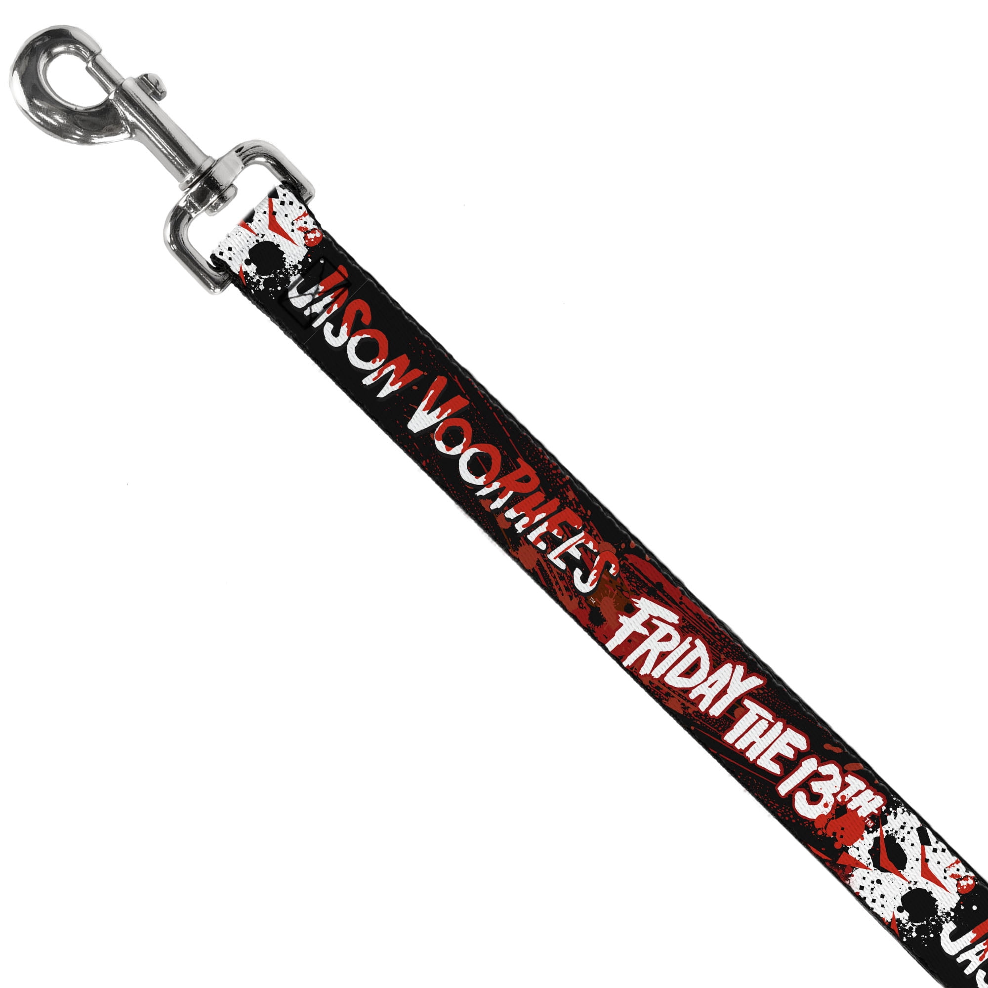Warner Bros. Horror Movies Pet Leash, Dog Leash, Friday the 13th Jason Voorhies Mask Text Black Red White, 6 Feet Long 1.0 Inch Wide