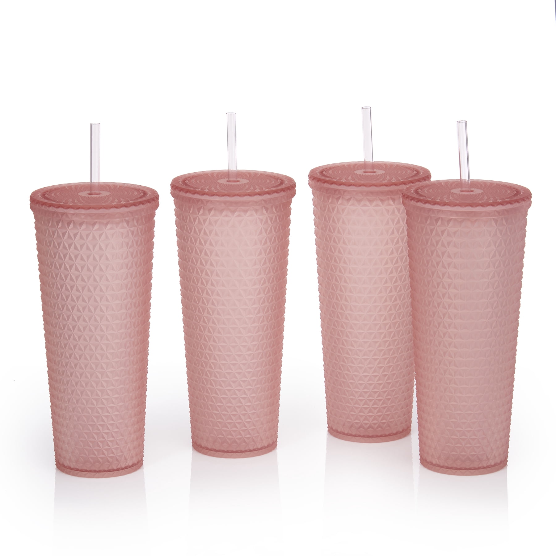 Mainstays 4pk 26oz DW AS Plastic Tinted Matte Textured Tumbler, Pink