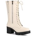 thumbnail image 1 of Unique Bargains Women's Lace Up Platform Chunky Heels Mid Calf Combat Boots, 1 of 7