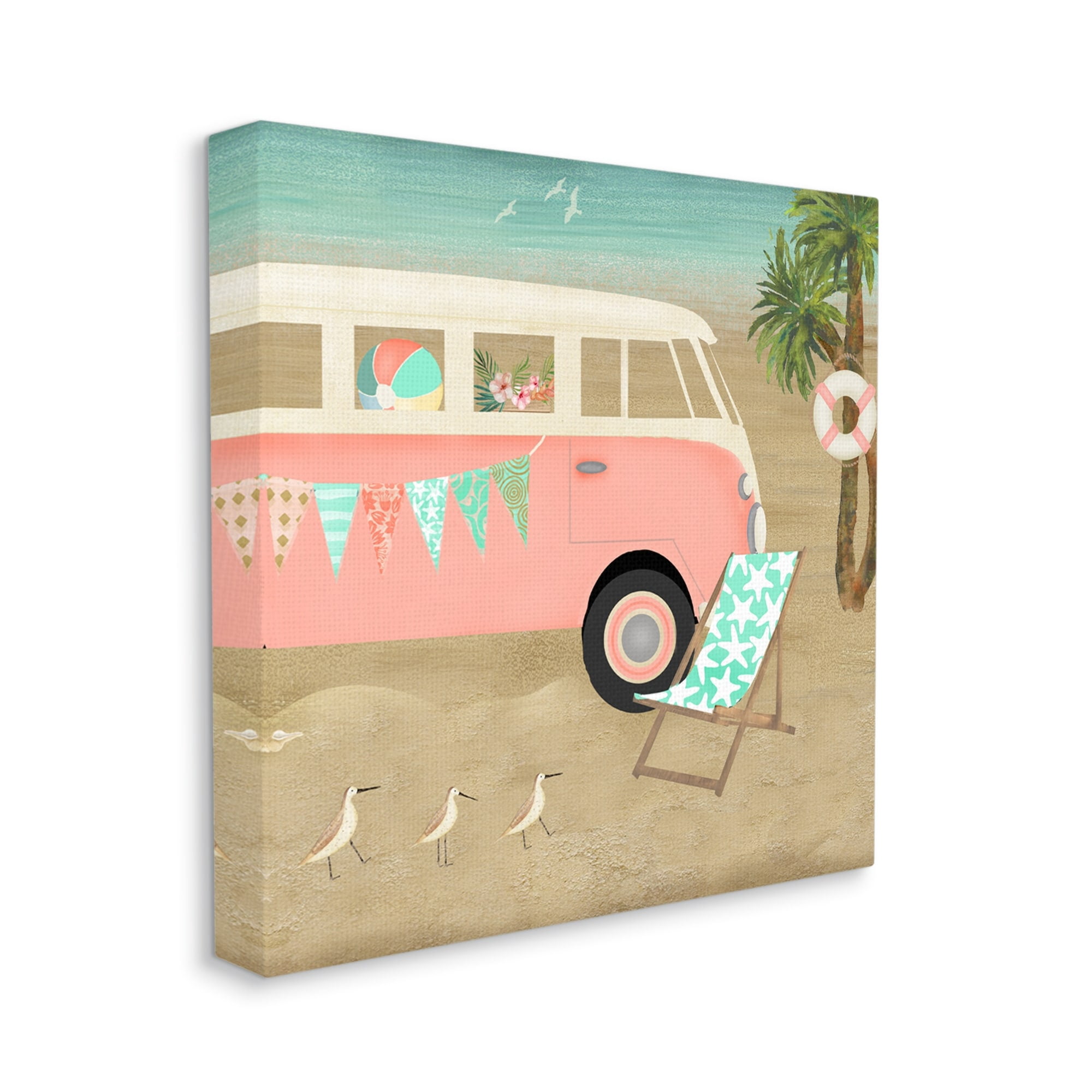Stupell Industries Surfing Bohemian Camping Trailer Beach Palm Trees,24 x 24, Design by Beth Albert