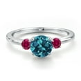 thumbnail image 3 of Gem Stone King 14K White Gold London Blue Topaz and Red Created Ruby Engagement Ring for Women | 1.61 Cttw | Round 6.5MM | Gemstone November Birthstone | Size 8, 3 of 6