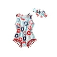 thumbnail image 1 of Arvbitana 4th of July Baby Girl Clothes Flag Print Romper Tassel Bodysuit Jumpsuit Sleeveless with Headband 2Pcs 0M 3M 6M 12M 18M, 1 of 9