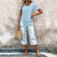 thumbnail image 3 of Enjoytime Two Piece Sets for Women Summer Short Sleeve Tops and Print Capri Pants Lounge Set Summer Vacation Travel Outfits, 3 of 6