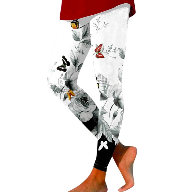 PEASKJP Women's Leggings Capri, Full Length, with Pockets, Ribbed, Tummy Control & Joggers, White L