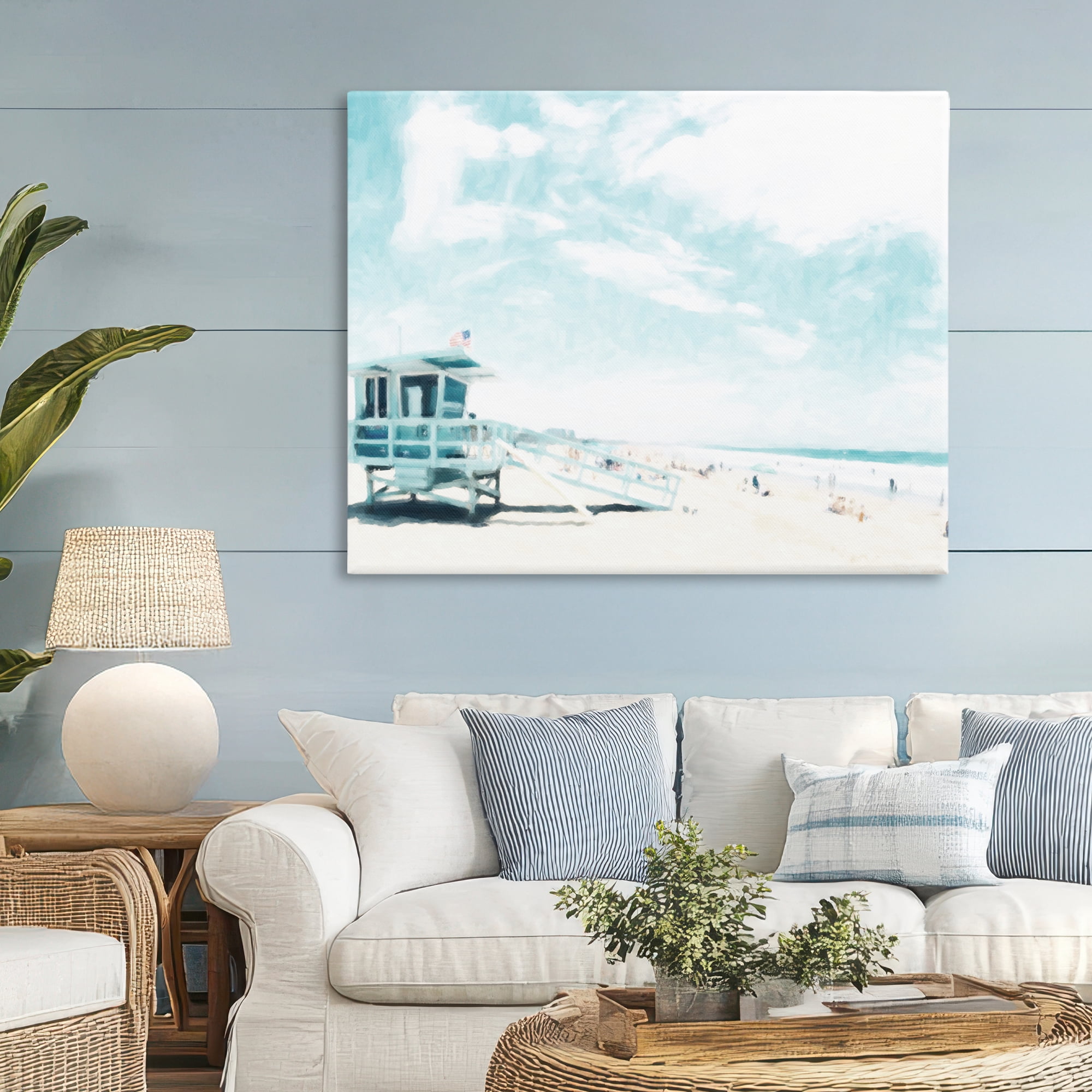 Stupell Industries Blue Beach Station Canvas Wall Art, design by Kim Curinga