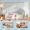 thumbnail image 5 of Mabor Twin Montessori Floor Bed with Storage Bookshelf and Guardrails, House-Shaped Metal Platform Bed Frame with Globe String Lightsand Wood Slats, White, 5 of 10