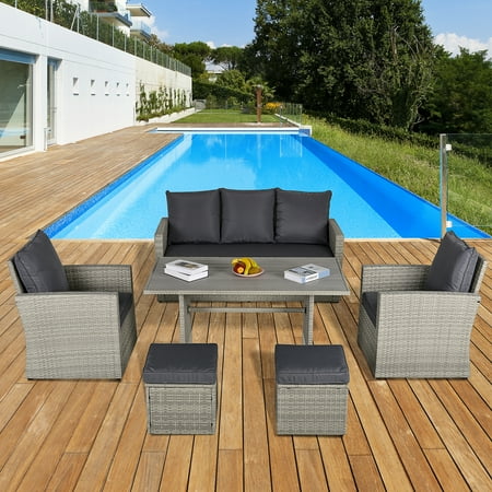 outdoor patio sets table plastic garden cushions outsunny rattan pe pcs backyard sofa weather chair indoor dining grey wood furniture