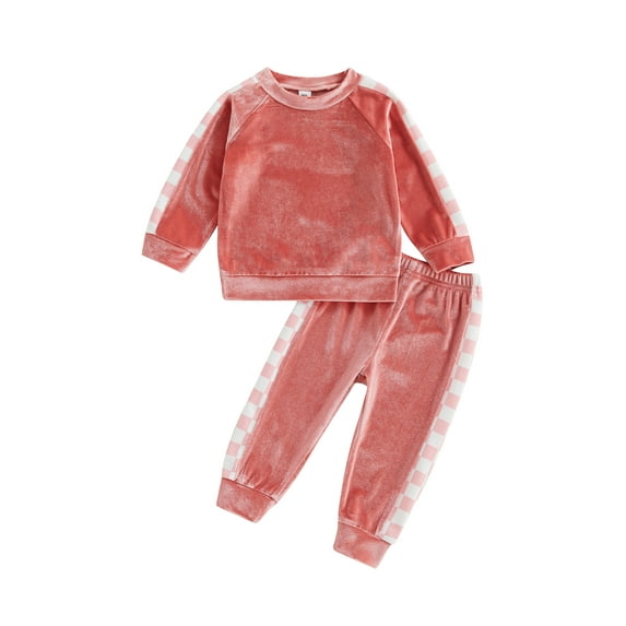 Franhais Kids Girls Pants Set, Plaid Long Sleeve Crew Neck Sweatshirt with Elastic Waist Sweatpants