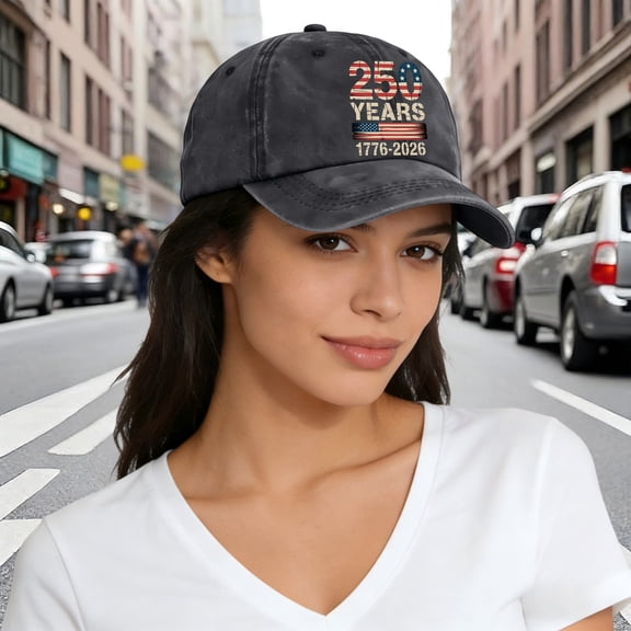 USA 250th Anniversary Baseball Cap, Patriotic Embroidered and Printed American Flag Dad Hat, Adjustable 4th of July Hat for Men and Women, Freedom Celebration Cap Black