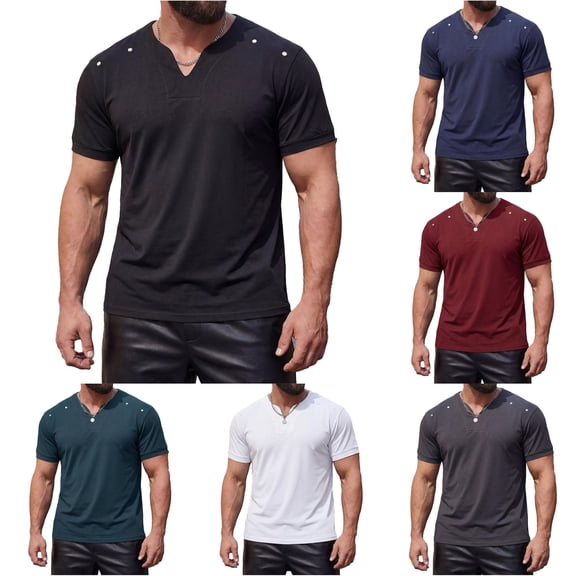 TIANZEN 2026 Summer Men's Casual Solid Color Long Sleeved V Neck T Shirt For Outerwear 3xlt Shirts for Men Big And Tall