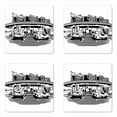 thumbnail image 1 of Retro Coaster Set of 4, Nostalgic Illustration of Retro Diner Restaurant with Vintage Cars Back in Fifties, Square Hardboard Gloss Coasters, Standard Size, Black White, by Ambesonne, 1 of 2