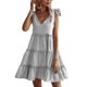 thumbnail image 5 of Txlixc, vestido informal de verano para mujer, vestido acampanado de Color sólido sin mangas con cuello en V y volantes, vestido plisado para fiesta en la playa, ropa de calle Txlixc  Estilo de ocio, 5 of 8