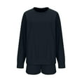 thumbnail image 4 of The Big Save of The Day kttectoa Outfits for Women Womens Athleisure Clothing Trendy Casual Outfits Lounge Sets Solid Long Sleeve Round Neck Pullover Tops and Shorts Two Piece Sets for Women, 4 of 7