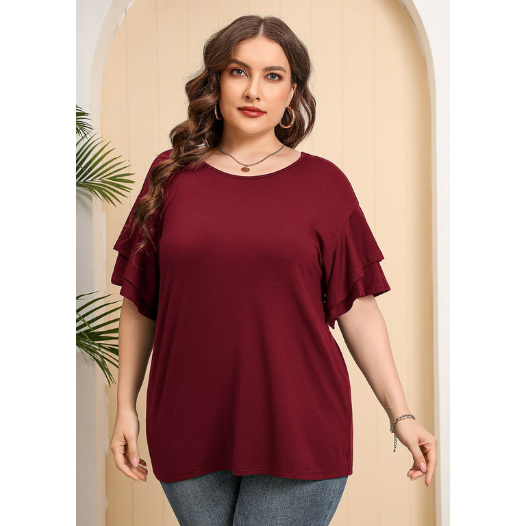 SHOWMALL Plus Size Tops for Women Short Sleeve Pink Leopard Brown 4X Tunic  Shirt Summer Clothing Loose Fitting Clothes 
