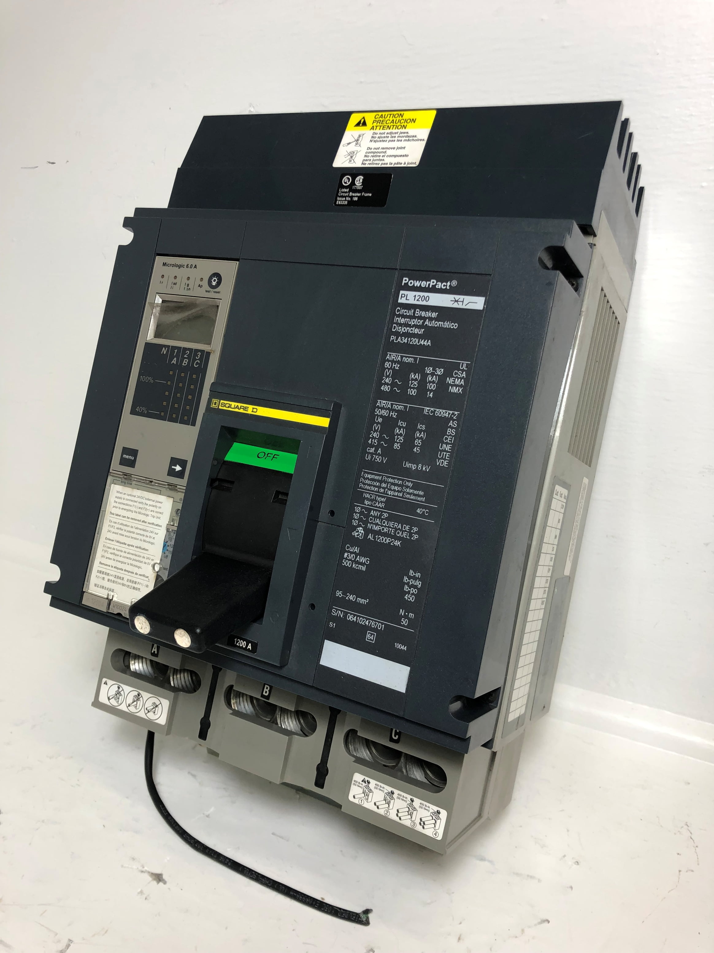 New Square D ILine PLA34120U44A PL 1200 Amp PowerPact Circuit Breaker