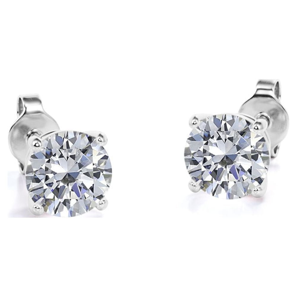 JeenMata 4 Prong 2.5 Carat Round Shaped Moissanite Solitaire Stud Earrings In 18K White Gold Plating Over Silver