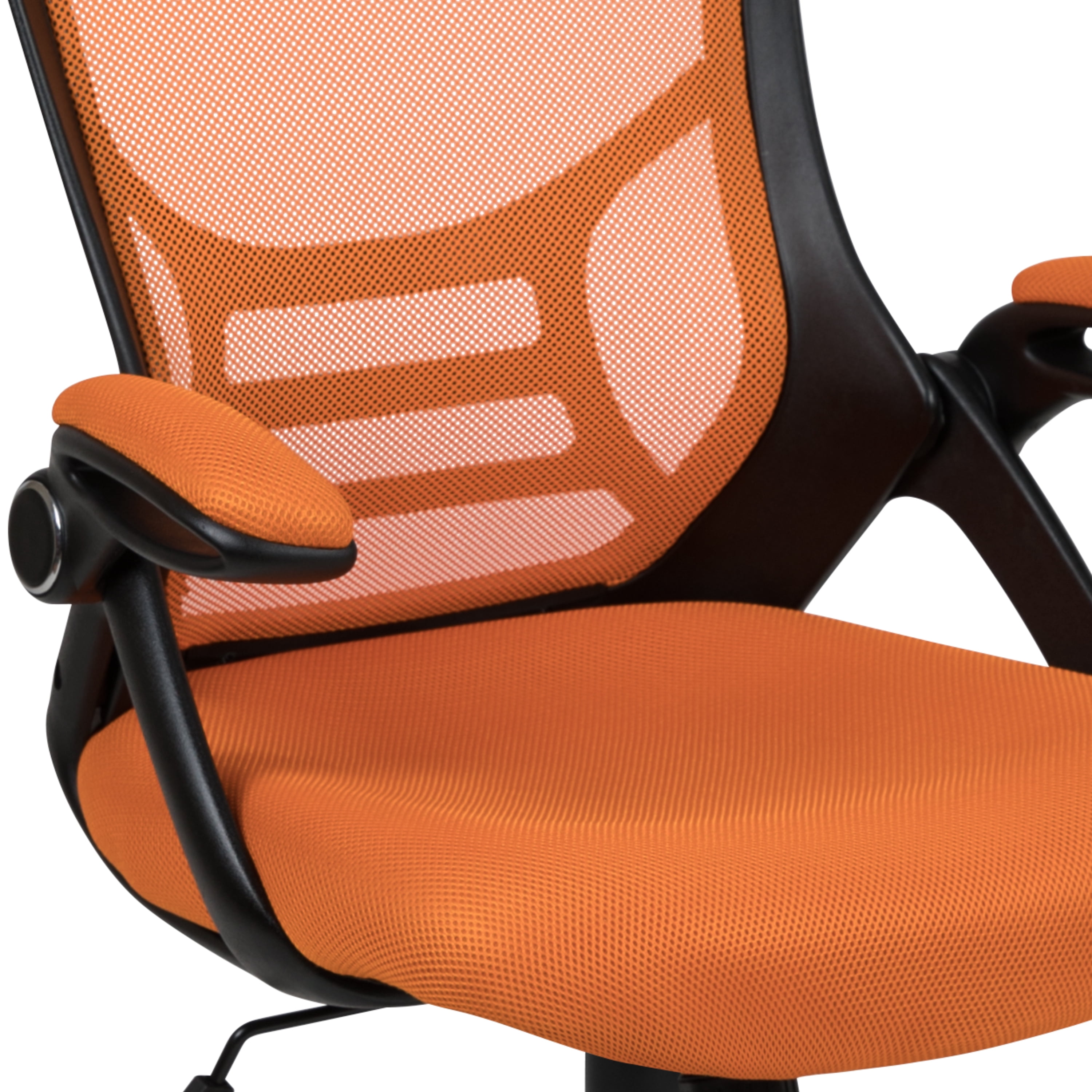 Flash Furniture High Back Orange Mesh Ergonomic Swivel Office Chair with Black Frame and Flip-up Arms