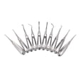 thumbnail image 4 of Juego de 10 elevadores dentales de acero inoxidable - Instrumentos profesionales para extracción dental con mango antideslizante y diseño ergonómico. Incluye elevadores rectos y curvos para, 4 of 7