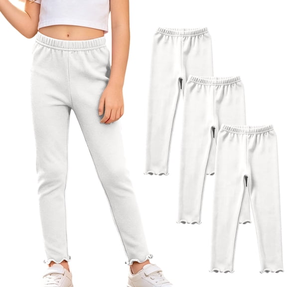 Hellosay Baby 3 Pack Leggings Cotton Elastic Waist Ruffle Hem Strecth Comfortable Solid Casual Dance Pants Size 1-9
